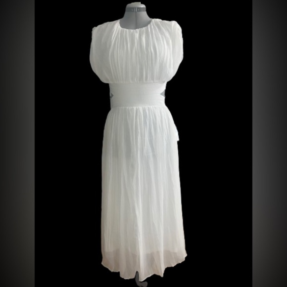 NWT, Zara, long gauzy white, cut-out waist dress sz xs